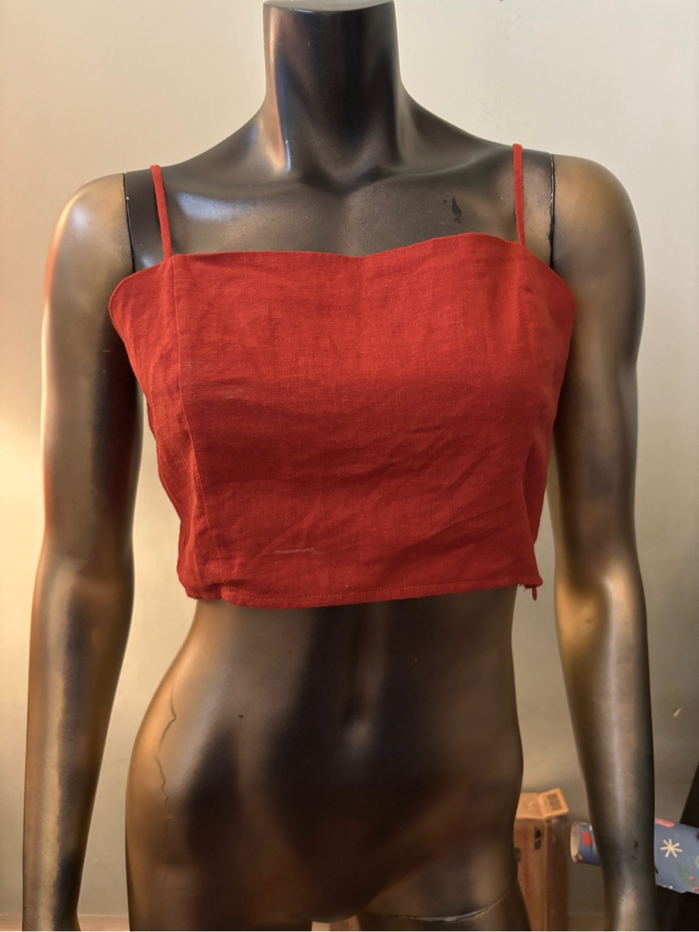 New Forever 21 Rust color Linen Crop Top with Thin Straps